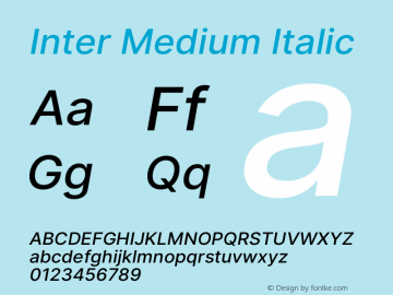 Inter Medium Italic Version 3.017;git-08b277b76 Font Sample