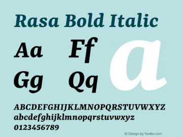 Rasa Bold Italic Version 2.000; ttfautohint (v1.8.3) Font Sample