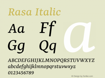 Rasa Italic Version 2.000 Font Sample