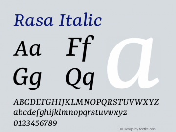 Rasa Italic Version 2.000; ttfautohint (v1.8.3) Font Sample