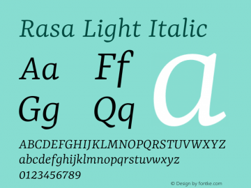 Rasa Light Italic Version 2.000 Font Sample
