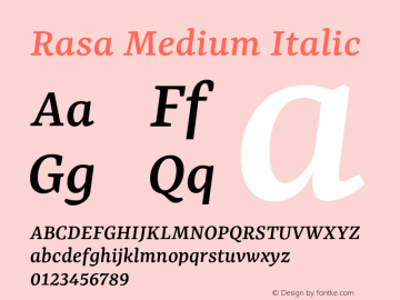 Rasa Medium Italic Version 2.000 Font Sample