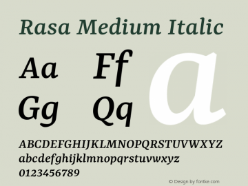Rasa Medium Italic Version 2.000; ttfautohint (v1.8.3) Font Sample