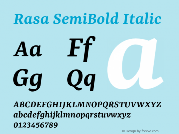 Rasa SemiBold Italic Version 2.000 Font Sample