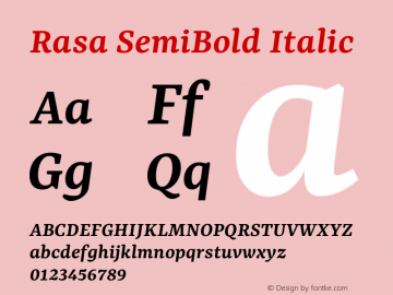 Rasa SemiBold Italic Version 2.000; ttfautohint (v1.8.3) Font Sample