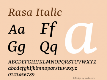 Rasa Italic Version 2.000 Font Sample