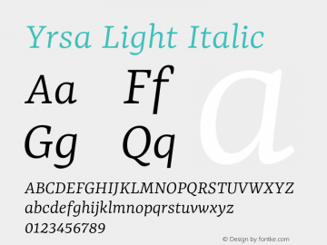 Yrsa Light Italic Version 2.000 Font Sample