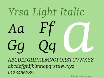 Yrsa Light Italic Version 2.000; ttfautohint (v1.8.3) Font Sample