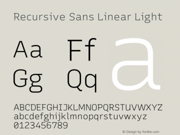Recursive Sans Linear Light Version 1.078 Font Sample