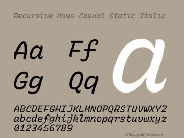 Recursive Mn Csl St Italic Version 1.078;hotconv 1.0.112;makeotfexe 2.5.65598图片样张