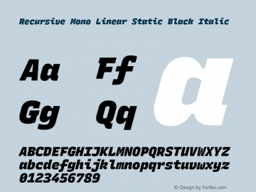 Recursive Mn Lnr St Blk Italic Version 1.078;hotconv 1.0.112;makeotfexe 2.5.65598图片样张