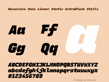 Recursive Mn Lnr St XBk Italic Version 1.078;hotconv 1.0.112;makeotfexe 2.5.65598 Font Sample