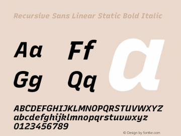 Recursive Sn Lnr St Bold Italic Version 1.078;hotconv 1.0.112;makeotfexe 2.5.65598; ttfautohint (v1.8.3)图片样张