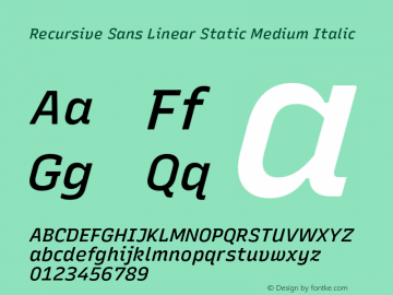 Recursive Sn Lnr St Med Italic Version 1.078;hotconv 1.0.112;makeotfexe 2.5.65598图片样张