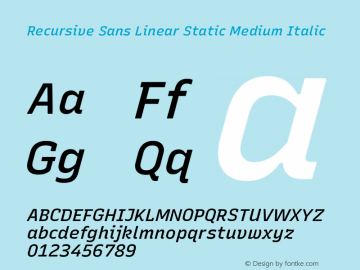 Recursive Sn Lnr St Med Italic Version 1.078;hotconv 1.0.112;makeotfexe 2.5.65598; ttfautohint (v1.8.3)图片样张
