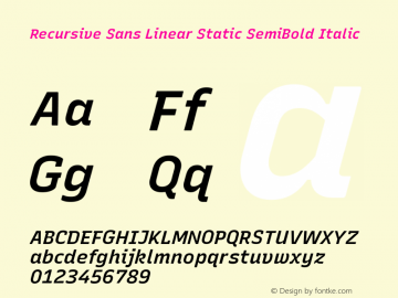 Recursive Sn Lnr St SmB Italic Version 1.078;hotconv 1.0.112;makeotfexe 2.5.65598; ttfautohint (v1.8.3)图片样张