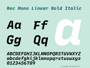 Rec Mono Linear Bold Italic Version 1.078 Font Sample