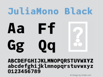 JuliaMono Black Version 0.037; ttfautohint (v1.8) Font Sample