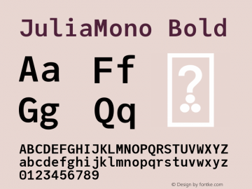 JuliaMono Bold Version 0.037; ttfautohint (v1.8) Font Sample