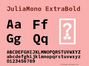 JuliaMono ExtraBold Version 0.037; ttfautohint (v1.8) Font Sample