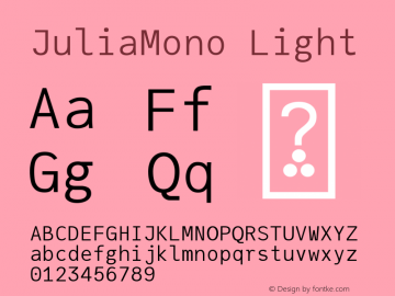 JuliaMono Light Version 0.037; ttfautohint (v1.8) Font Sample