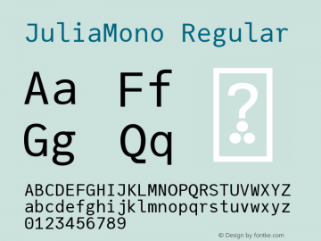 JuliaMono Regular Version 0.037; ttfautohint (v1.8) Font Sample