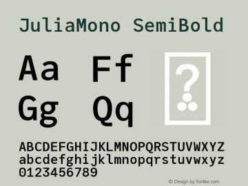 JuliaMono SemiBold Version 0.037; ttfautohint (v1.8) Font Sample