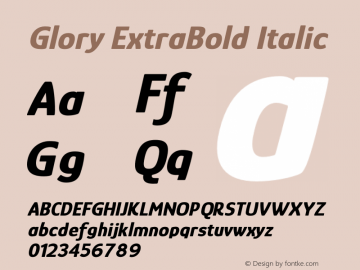 Glory ExtraBold Italic Version 1.000 Font Sample