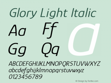 Glory Light Italic Version 1.000; ttfautohint (v1.8.3) Font Sample