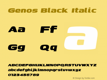 Genos Black Italic Version 1.001; ttfautohint (v1.8.3) Font Sample