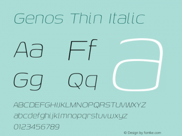 Genos Thin Italic Version 1.001 Font Sample