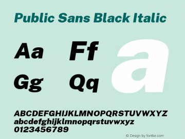 Public Sans Black Italic Version 2.000; ttfautohint (v1.8.1) Font Sample