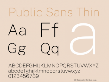 Public Sans Thin Version 2.000; ttfautohint (v1.8.1) Font Sample