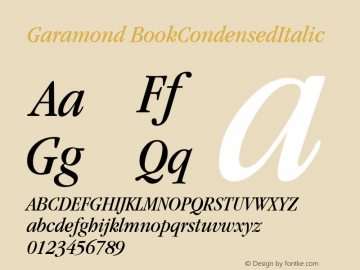 Garamond BookCondensedItalic Macromedia Fontographer 4.1 1/12/98 Font Sample