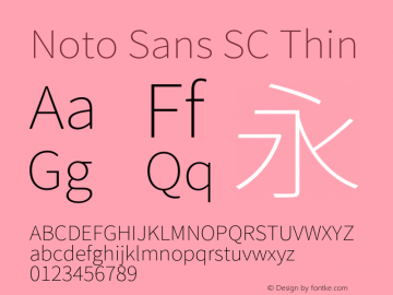 Noto Sans SC Thin  Font Sample