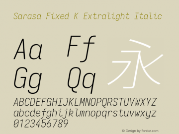 Sarasa Fixed K Xlight Italic Version 0.31.1 Font Sample