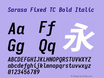 Sarasa Fixed TC Bold Italic  Font Sample