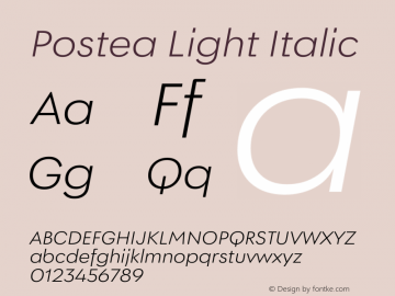 Postea Light Italic Version 1.000; ttfautohint (v1.8.3) Font Sample