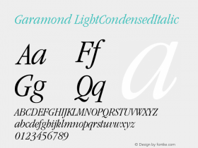 Garamond LightCondensedItalic Macromedia Fontographer 4.1 1/12/98图片样张