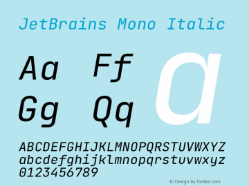 JetBrains Mono Italic Version 2.230图片样张