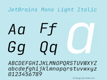 JetBrains Mono Light Italic Version 2.230图片样张