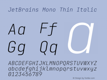 JetBrains Mono Thin Italic Version 2.230 Font Sample