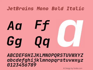 JetBrains Mono Bold Italic Version 2.230; ttfautohint (v1.8.3)图片样张