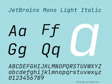 JetBrains Mono Light Italic Version 2.230; ttfautohint (v1.8.3)图片样张