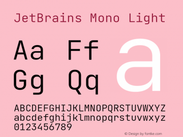 JetBrains Mono Light Version 2.230; ttfautohint (v1.8.3) Font Sample