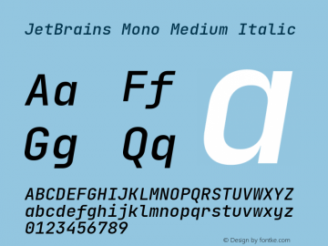 JetBrains Mono Medium Italic Version 2.230; ttfautohint (v1.8.3)图片样张