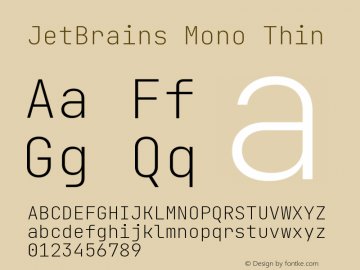 JetBrains Mono Thin Version 2.230; ttfautohint (v1.8.3) Font Sample