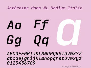 JetBrains Mono NL Medium Italic Version 2.230; ttfautohint (v1.8.3)图片样张
