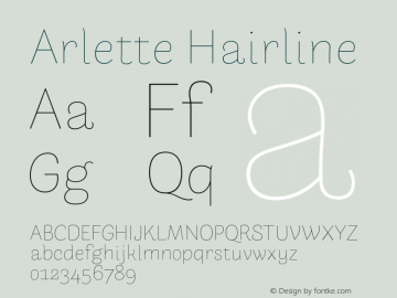 Arlette-Hairline Version 1.001 Font Sample