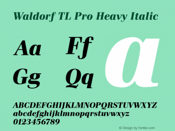 WaldorfTLPro-HeavyItalic Version 1.000; 2009 Font Sample